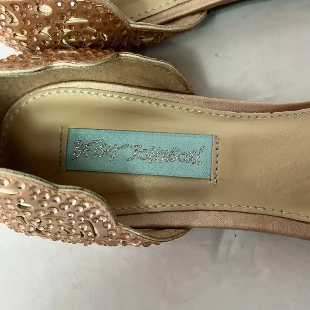 Blue by Betsey Johnson Shoe Flats Womens 8M Blush Pink Rhinestone Cutout Lucy